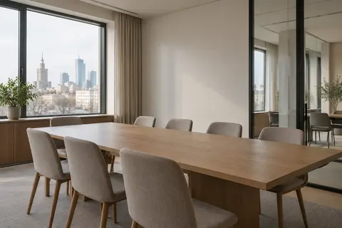 Meeting room with a long oak table